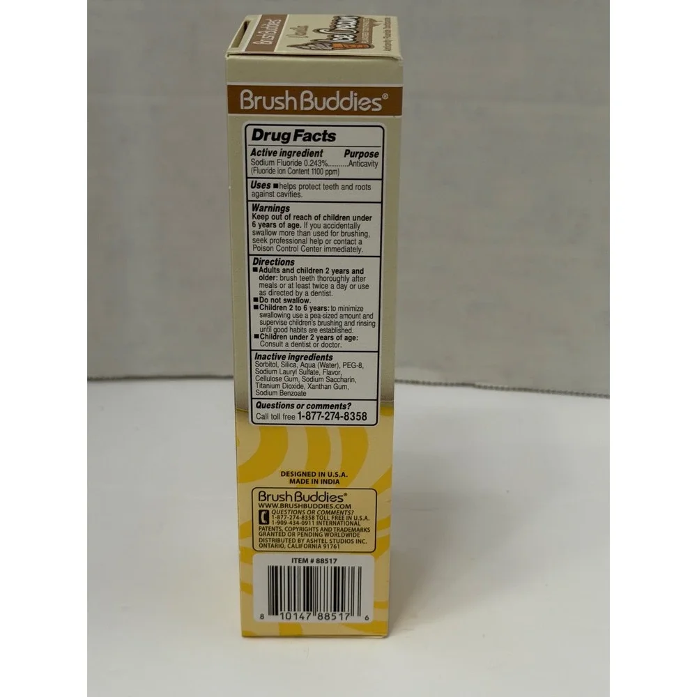 Brush Buddies Vanilla Ice Cream Flavored Toothpaste 3.5oz Anticavity Fluoride
